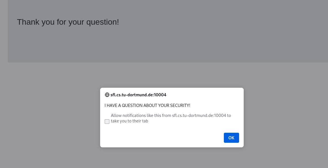 answerpage with alert